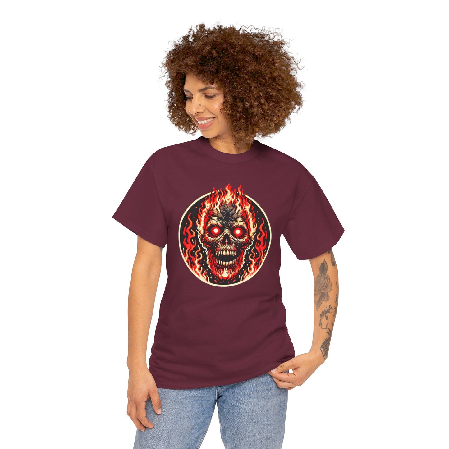 Flaming Fire Skull - Graphic Unisex Heavy Cotton Tee