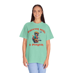 Parrot With A Playlist - Unisex Garment-Dyed T-shirt