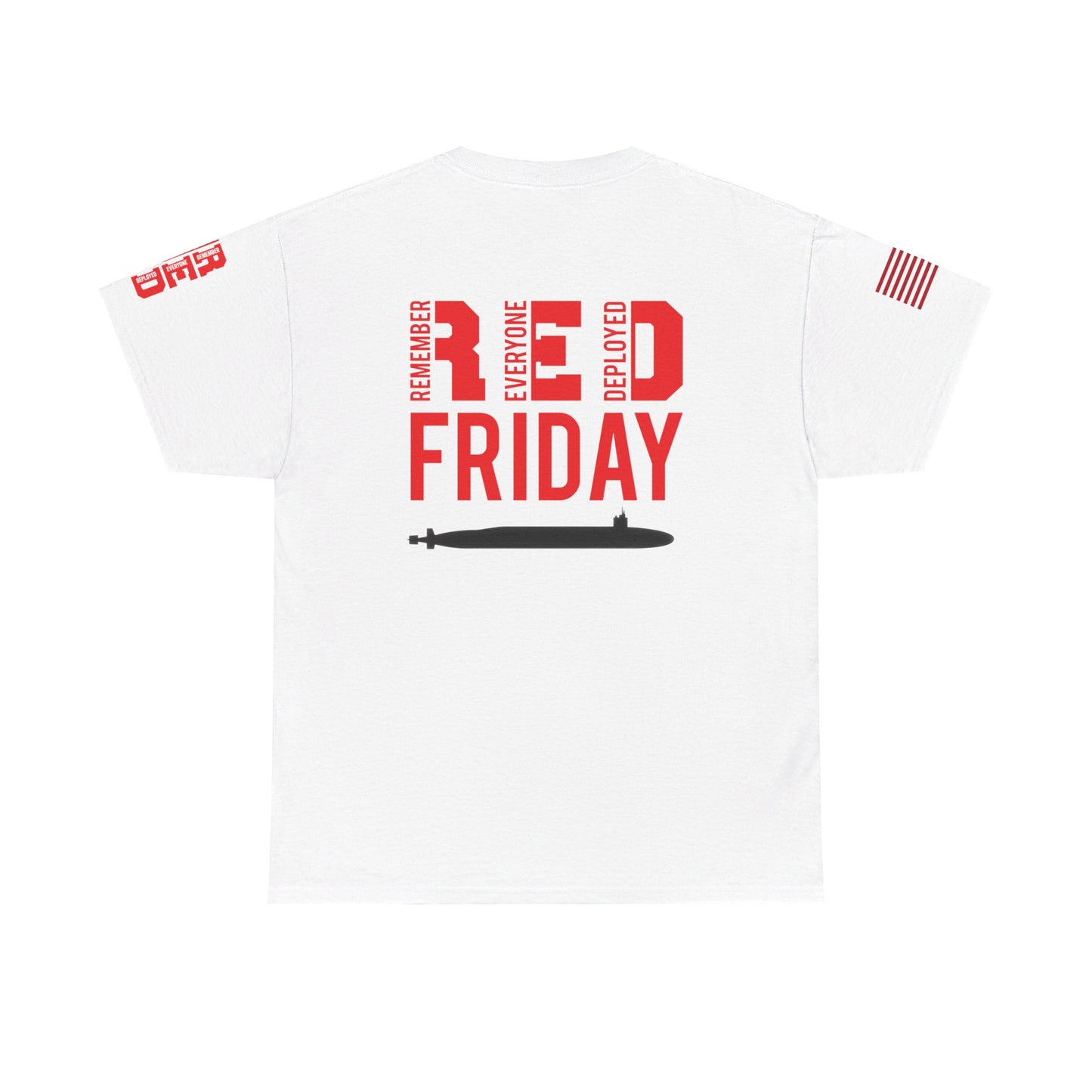 SUBMARINER RED Friday T Shirt with Fouled Anchor, American Flag, FBM / Boomer Silhouette. Remember Everyone Deployed, Dolphins