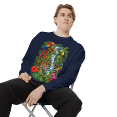 Tropical Jungle Waterfall With Leopard and Parrot Sweatshirt