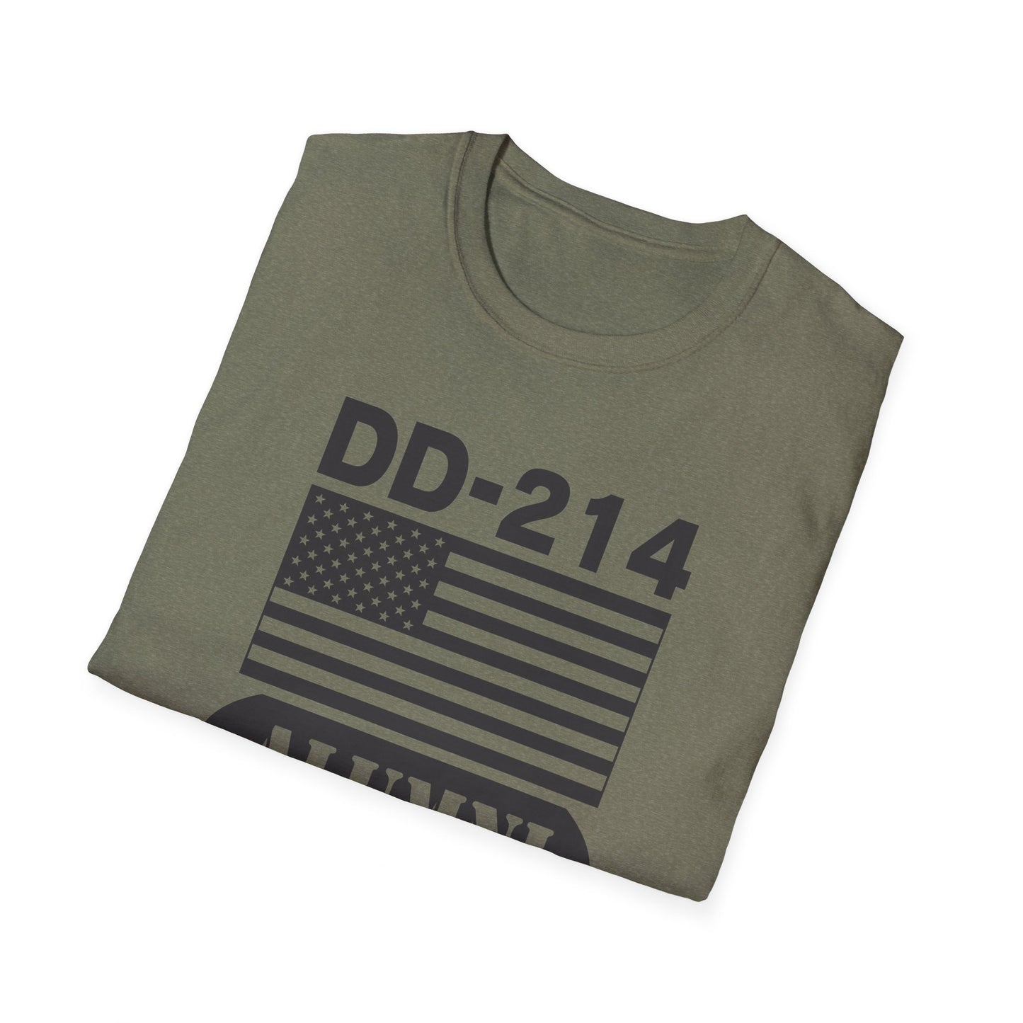 DD-214 Alumni with American Flag  Unisex Softstyle T-Shirt