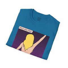 WILD AND FREE Pop Art Blonde Hair Girl with denim shorts and no top Unisex Softstyle T Shirt