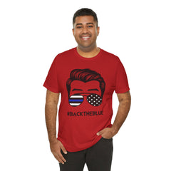 BACK THE BLUE Dad with Glasses, Graphic Unisex Short Sleeve Tee