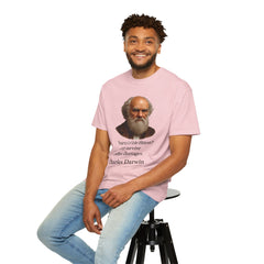 Darwin Coffee Funny T-Shirt — "Survival of the Fittest? I Barely Survive Coffee Shortages."