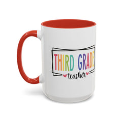 THIRD GRADE TEACHER, Accent Coffee Mug, hearts graphics,present for teacher, educator gift, gift for him, gift for her, teacher appreciation