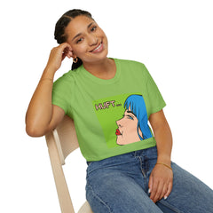 Pop Art Gal T-Shirt featuring Blue Hair and Red Lips Unisex Soft Style Shirt