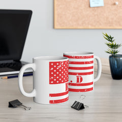Patriotic Red Friday Flag Ceramic Mug – Distressed American Flag Coffee Cup (11oz & 15oz)