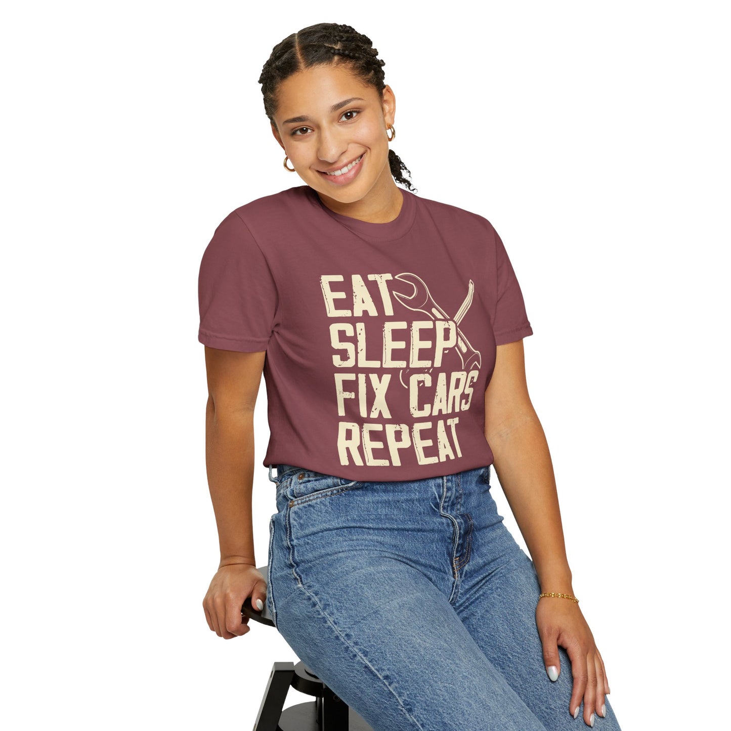 Eat Sleep Fix Cars Repeat, Comfort Colors Unisex Relaxed Fit T Shirt