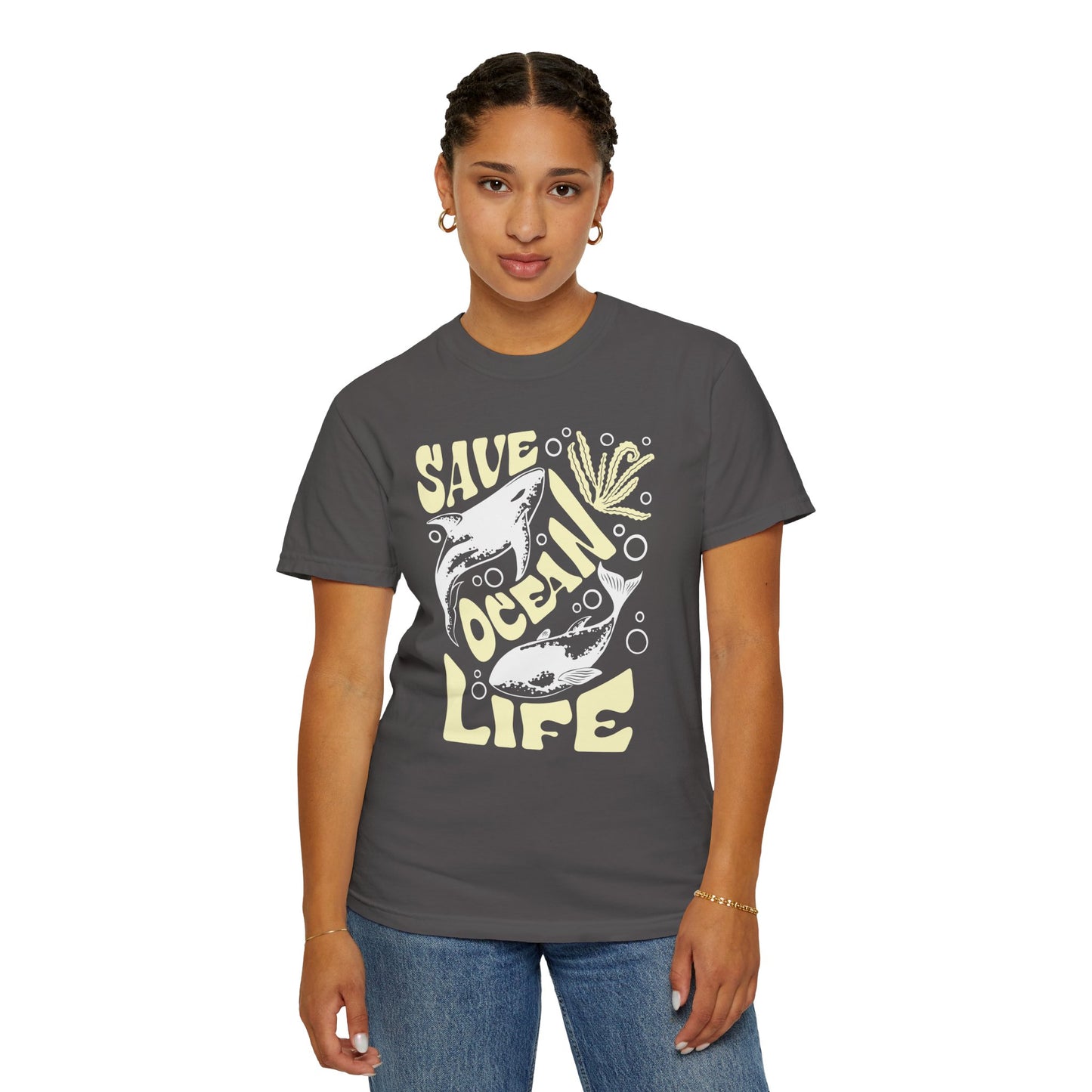 Sharks, Save Ocean Life -  Graphic Unisex Garment-Dyed T-shirt