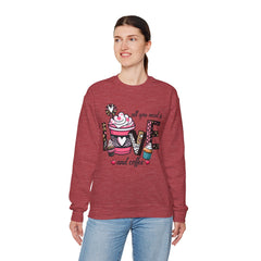 Woman's All You Need Is Love And Coffee Valentine -  Unisex Heavy Blend™ Crewneck Sweatshirt