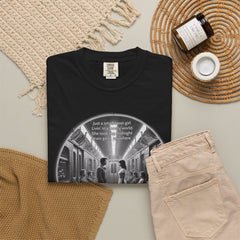 Don;t Stop Believing Subway Reflection T-Shirt — Vintage Black & White Urban Photo Tee