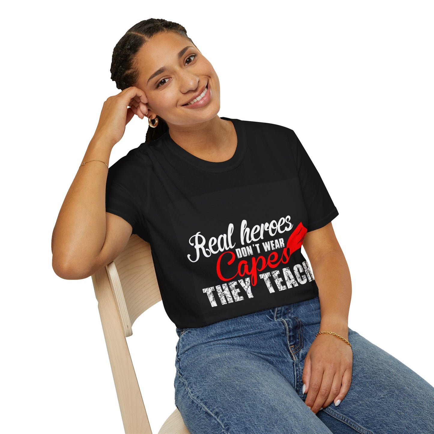 Real Heroes Don't Wear Capes THEY TEACH Unisex Softstyle Graphic T-Shirt