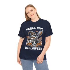 Feral Girl Halloween Raccoon! Graphic Unisex Heavy Cotton Tee