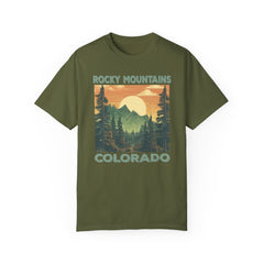 Rocky Mountains Colorado Graphic, Comfort Colors Soft Relaxed Fit Unisex Garment-Dyed T-shirt