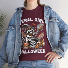 Feral Girl Halloween Raccoon! Graphic Unisex Heavy Cotton Tee