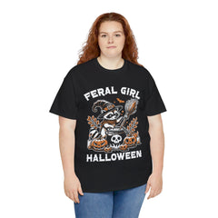 Feral Girl Halloween Raccoon! Graphic Unisex Heavy Cotton Tee