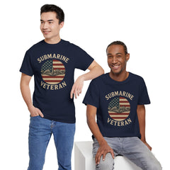 Submarine Veteran American Flag Tee | Unisex Heavy Cotton T-Shirt, Military Apparel, Veteran Gift, Patriotic Top, Casual Wear
