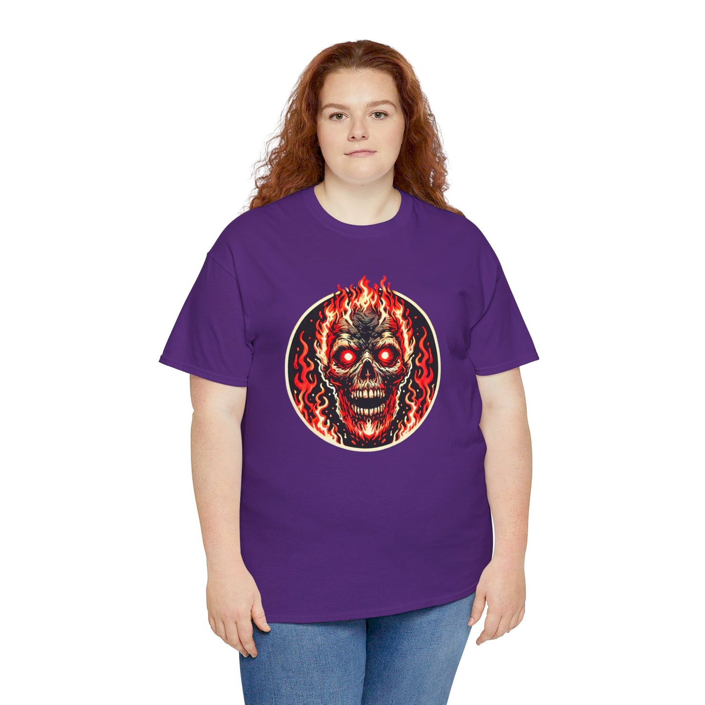 Flaming Fire Skull - Graphic Unisex Heavy Cotton Tee