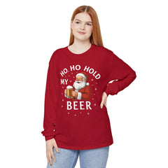 Festive Santa Claus Long Sleeve T-Shirt - "Ho Ho Hold My Beer"