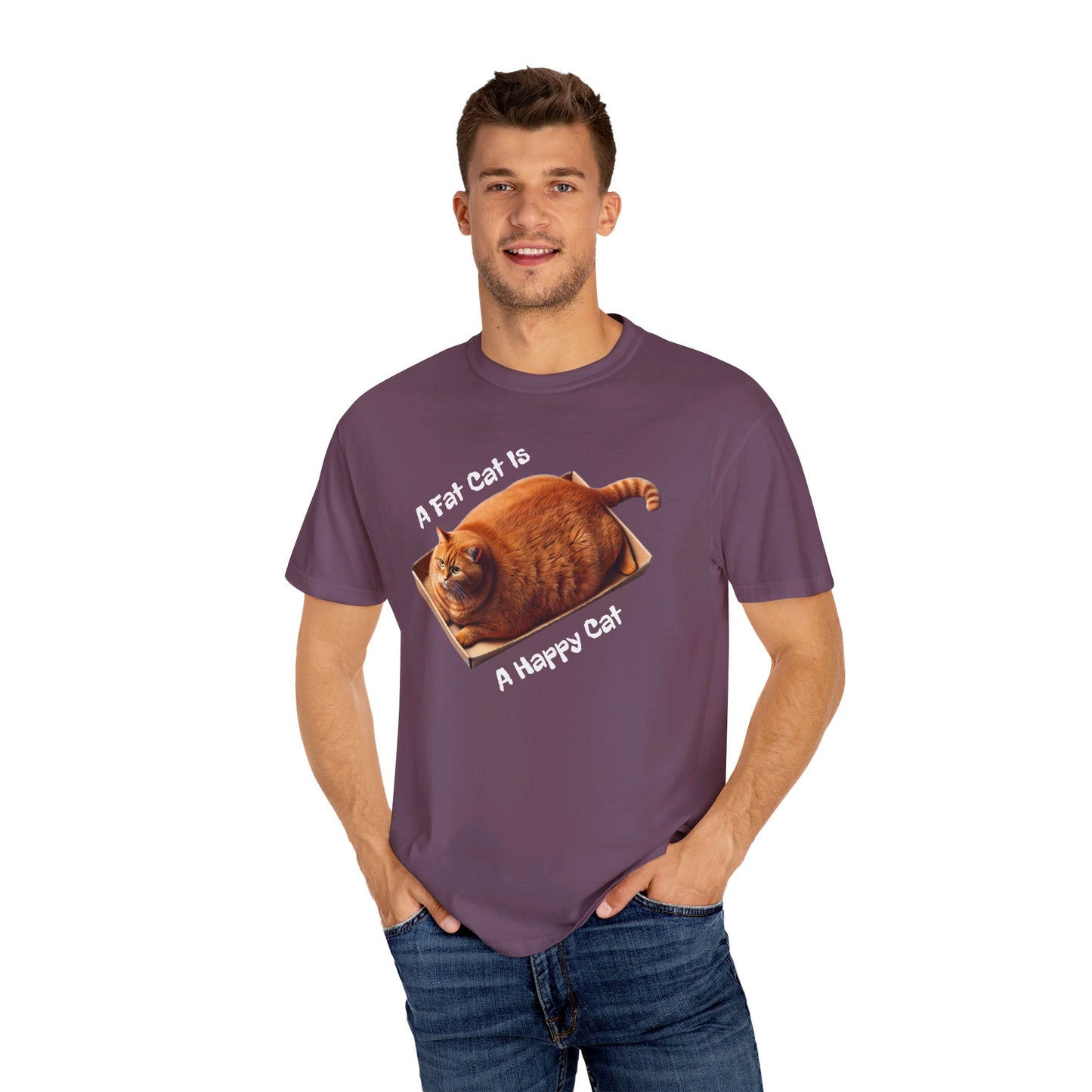 A Fat Cat Is A Happy Cat - Graphic Unisex Garment-Dyed T-shirt