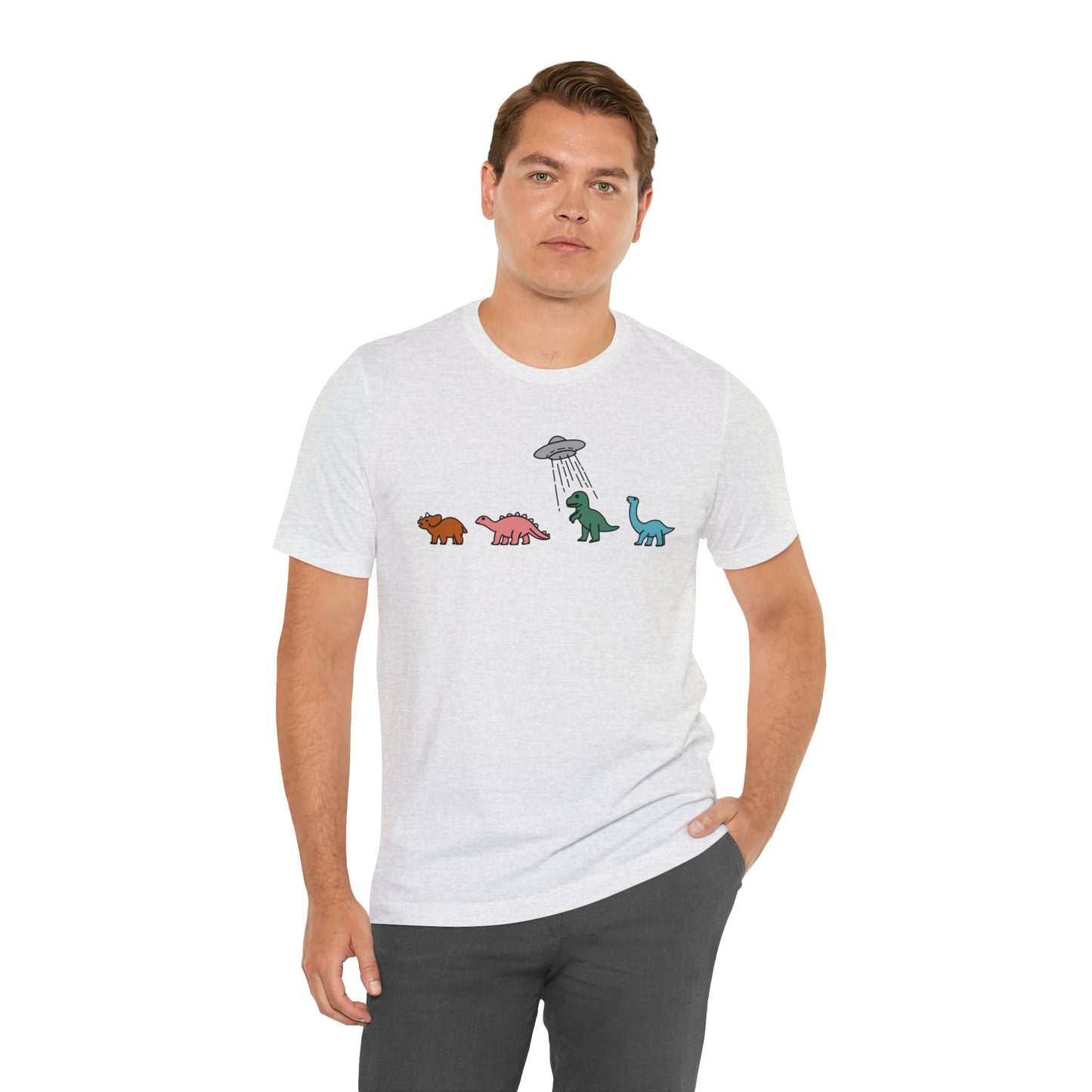 UFO and Dinosaurs Retro Unisex Jersey Short Sleeve Tee