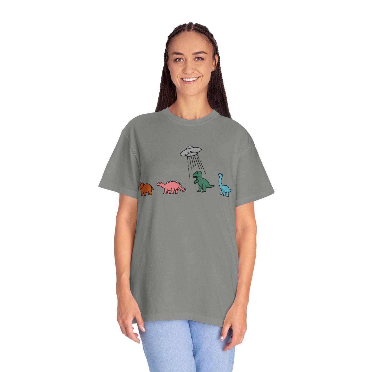 Dinosaur UFO Retro Unisex Garment-Dyed T-shirt