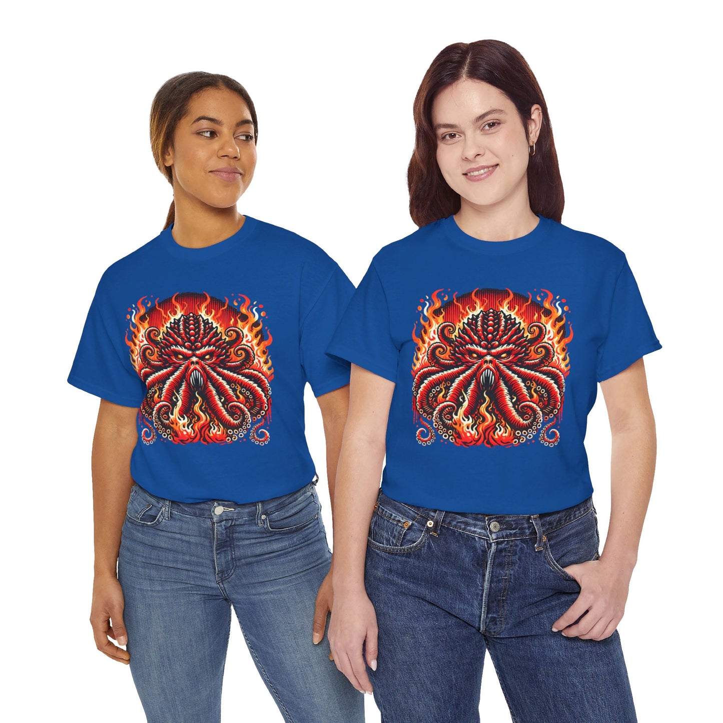 Fiery Fire Kraken - Graphic Unisex Heavy Cotton Tee