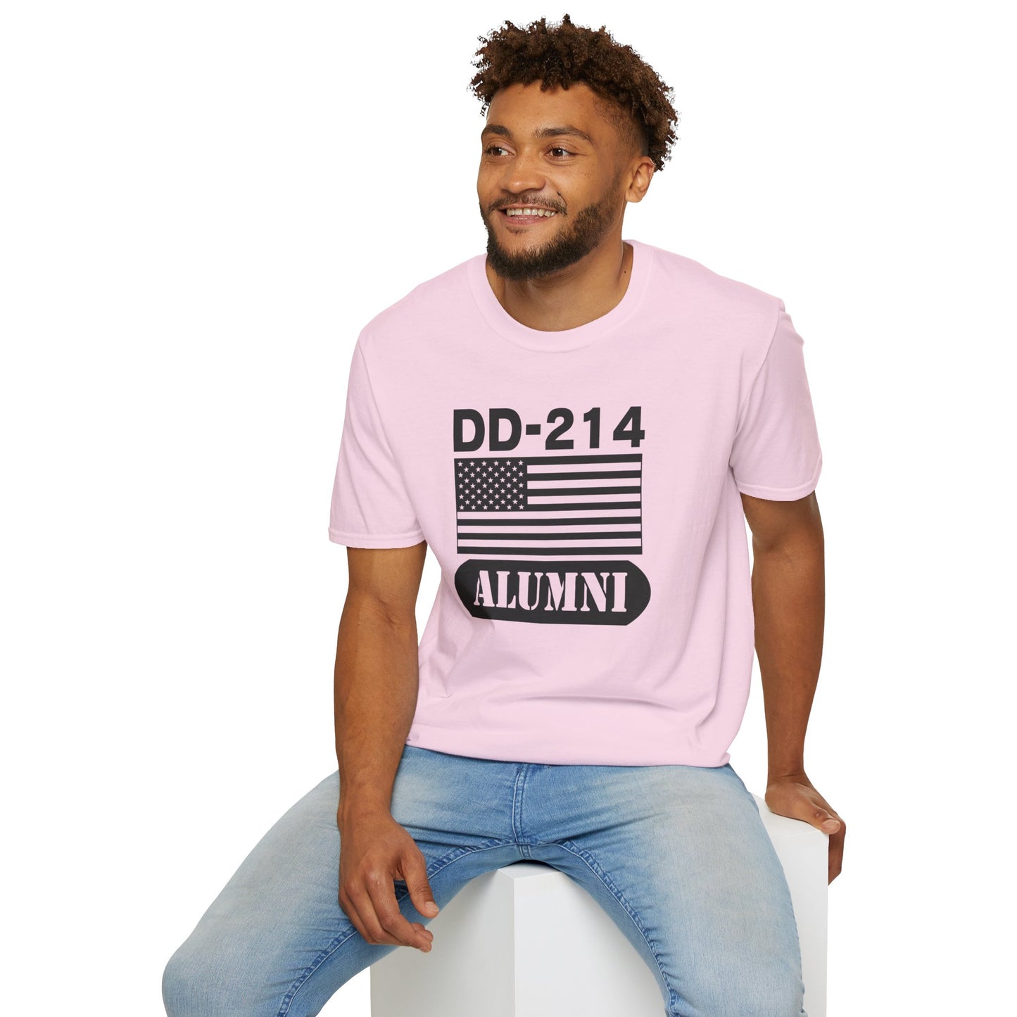 DD-214 Alumni with American Flag  Unisex Softstyle T-Shirt