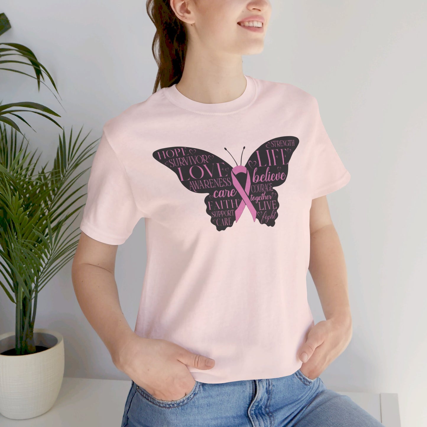 Butterfly Cancer Awareness and Survivor - Unisex Jersey Short Sleeve Tee