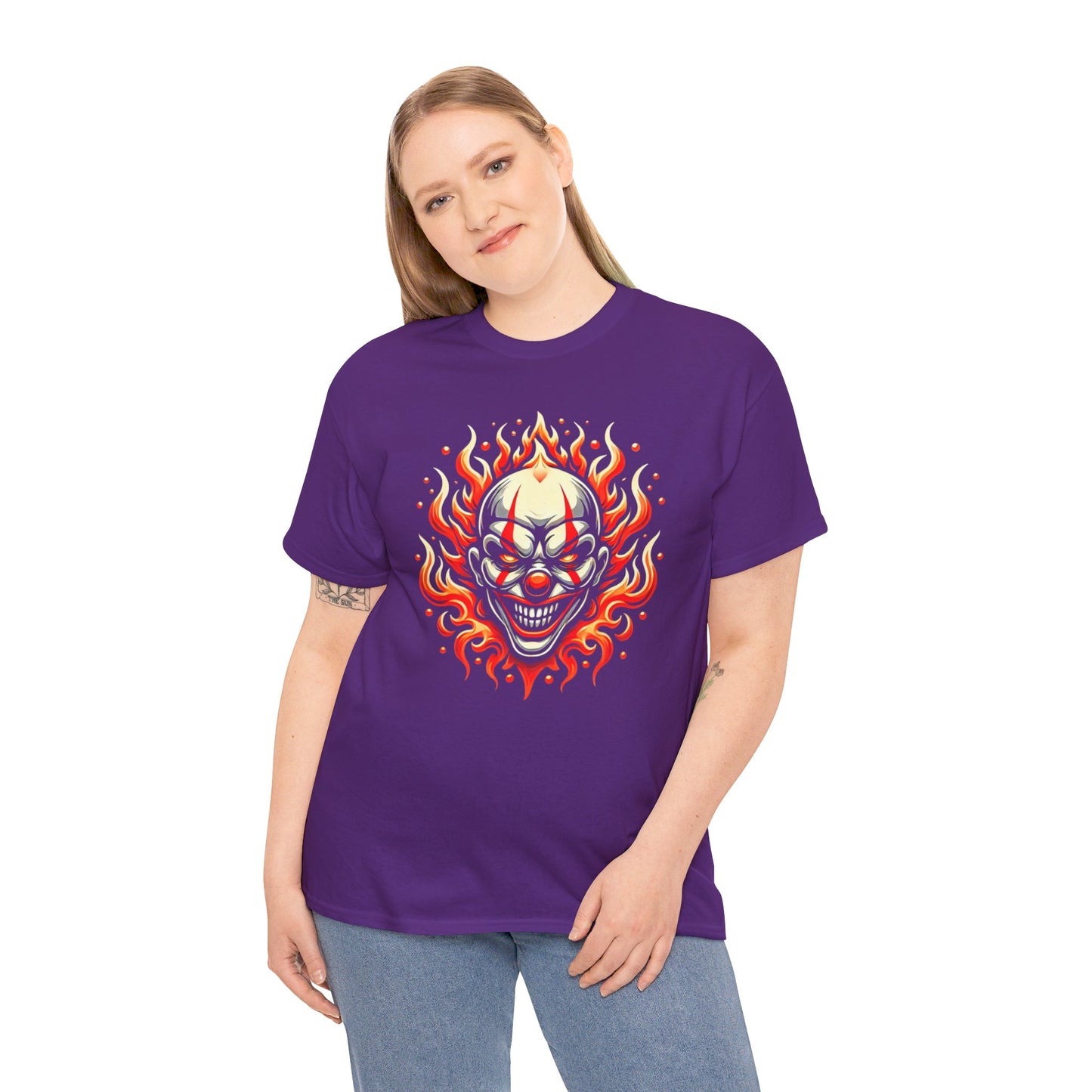 Flaming Fire Clown - Graphic Unisex Heavy Cotton Tee