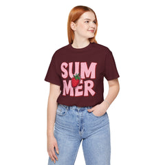 Summer Strawberry T-Shirt — Cute Pink Graphic Tee with Strawberry "SUMMER" Design