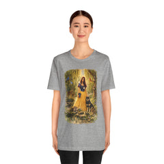 Fairy Tale Forest Tee — Woman with Dog Vintage Fantasy Graphic Shirt