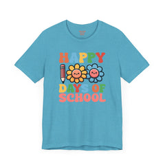 HAPPY 100 DAYS of SCHOOL - Unisex Short Sleeve Tee | Elementary School Holiday, Teacher Apparel, Kids Motivation, Days Checked Off, 100 Days