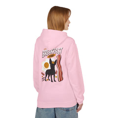 Breakfast Club Hoodie — Cute Black Dog, Bacon & Egg Graphic Pullover