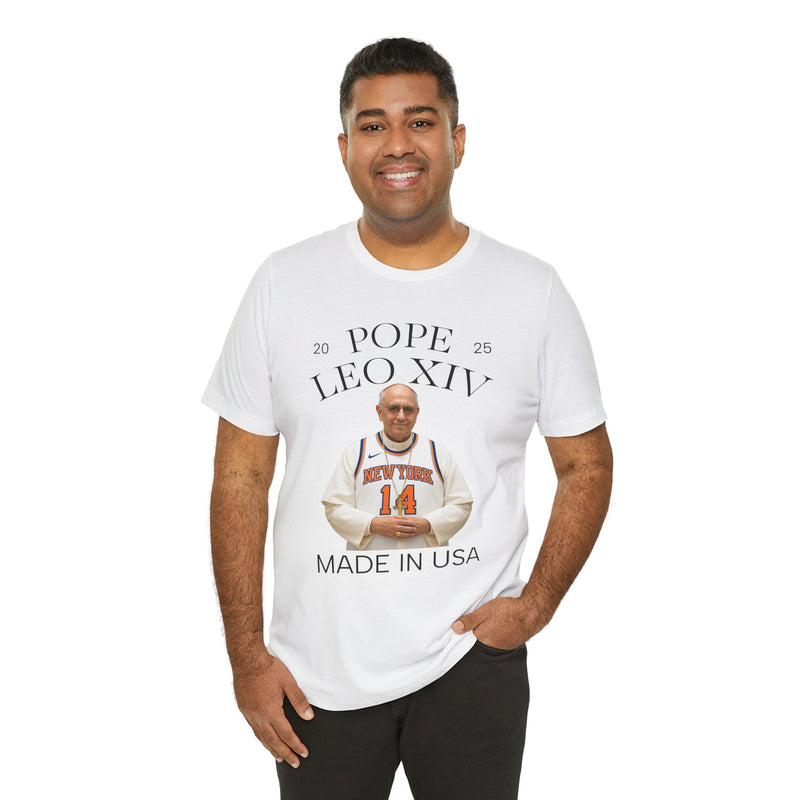 Pope Leo XIV New York Knicks Fan Short Sleeve Tee - Made in USA