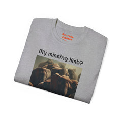 My Missing Limb? It Was Stampeding Elephants! - Unisex Ultra Cotton Tee | Leg Amputee, Limb Awareness, Amputee Gag, Arm Amputee, Amputee Fun