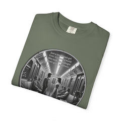 Don;t Stop Believing Subway Reflection T-Shirt — Vintage Black & White Urban Photo Tee