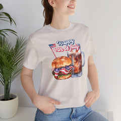 Happy 4th Of July Burger and Mug Graphic, Unisex Jersey Short Sleeve Tee