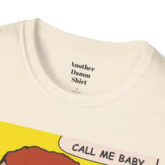 Call Me Baby Unisex Softstyle T-Shirt  Pop Art Bearded Guy with a pacifier and a bow tie