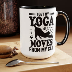 Funny Cat Graphic Mug, I Get My Yoga Moves From My Cat, Feline Mug, Pet Lover, Yoga Lover Mug, Cat Lover Mug, Gift for her, Workout Mug, Gift for Mom