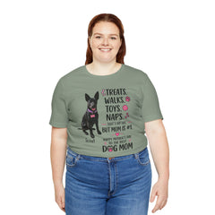 Personalized Your Dog and its name Mother's Day T-Shirt — 'Treats. Walks. Toys. Naps.