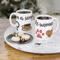 Simple Woman Mug, Knitting Enthusiast, Paw Print Mug, Female Symbol, Heart Yarn Design, 11oz, 15oz, 20oz Mug, Knitter's Present, Pet Lover