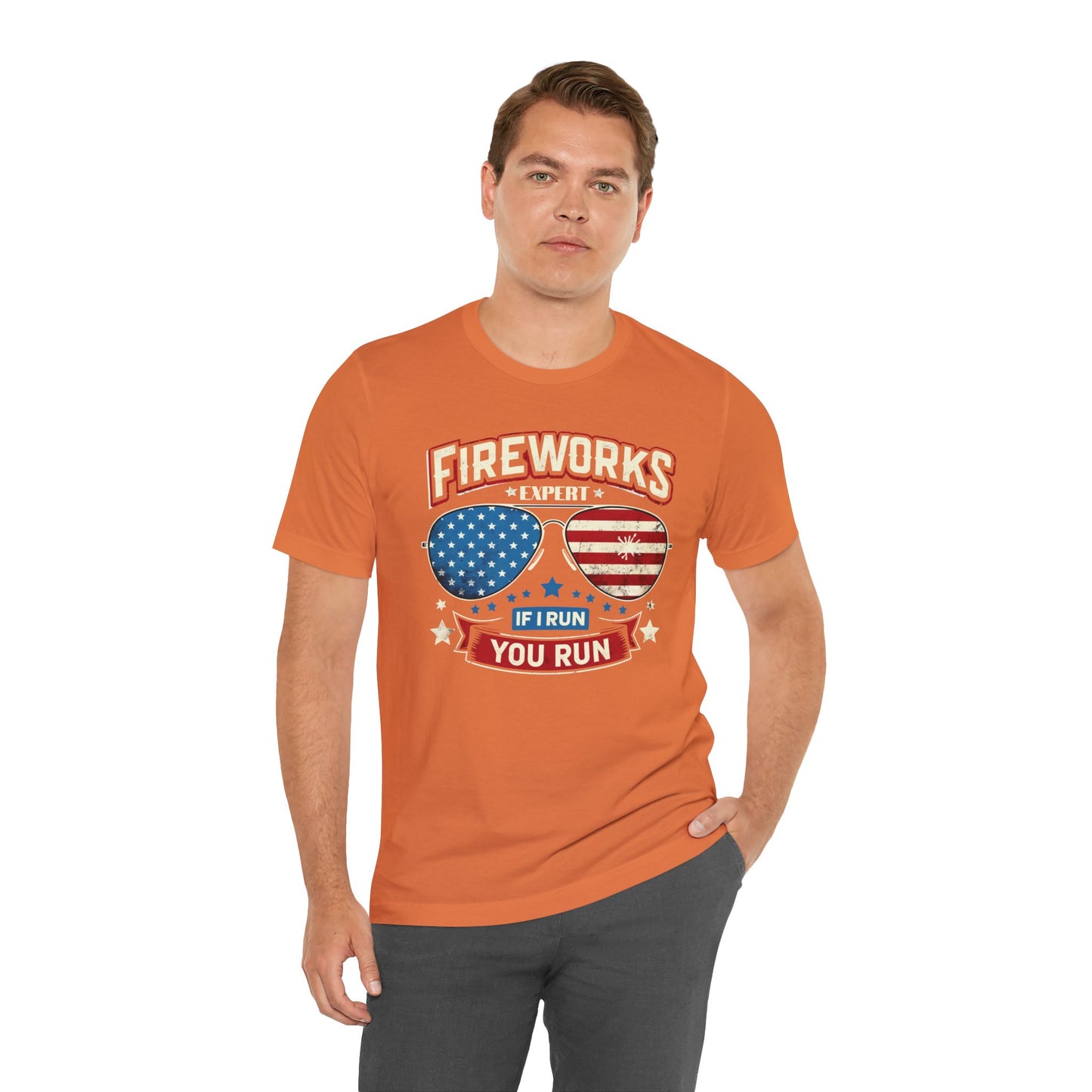 Fireworks Expert, If I Run You Run, Sunglasses  Graphic, Unisex Jersey Short Sleeve Tee