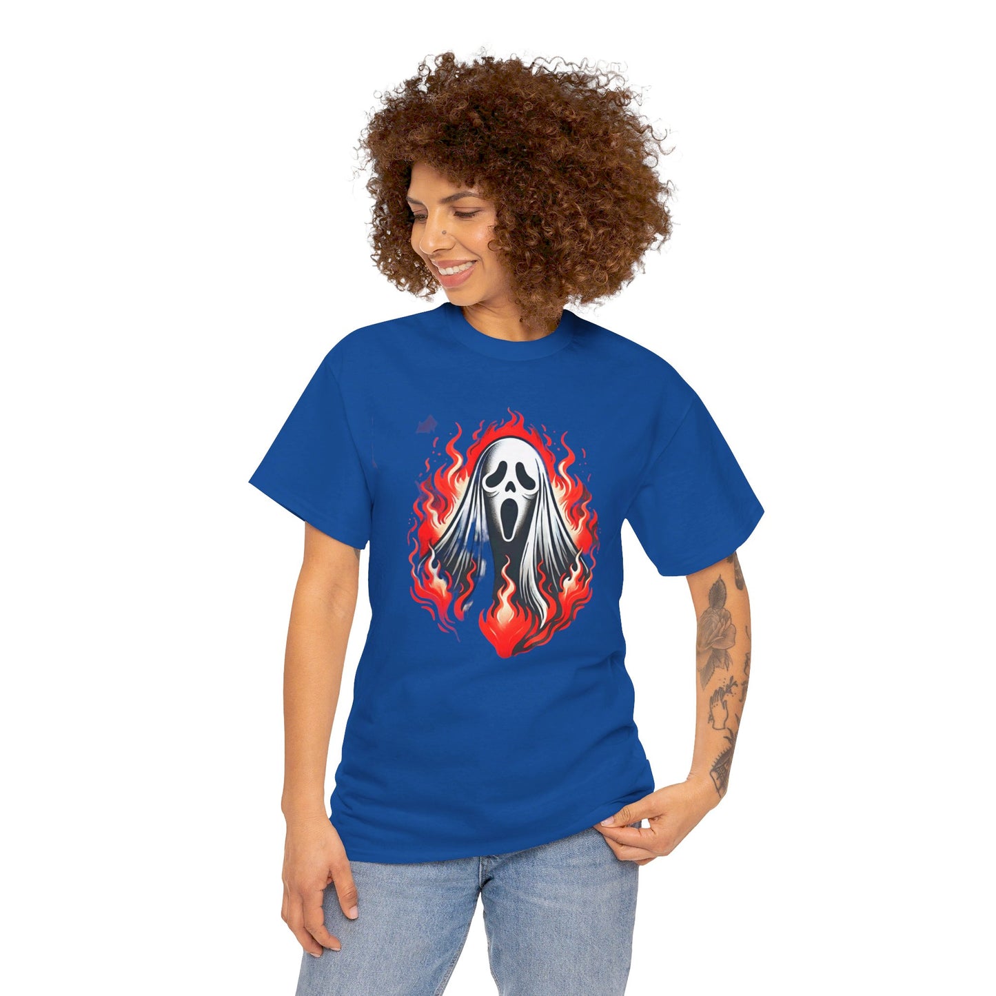 Fiery Fire Ghost - Graphic Unisex Heavy Cotton Tee