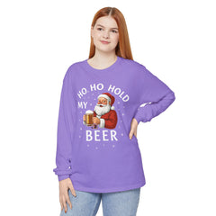 Festive Santa Claus Long Sleeve T-Shirt - "Ho Ho Hold My Beer"