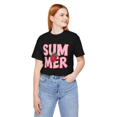 Summer Strawberry T-Shirt — Cute Pink Graphic Tee with Strawberry "SUMMER" Design