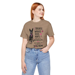 Personalized Your Dog and its name Mother's Day T-Shirt — 'Treats. Walks. Toys. Naps.