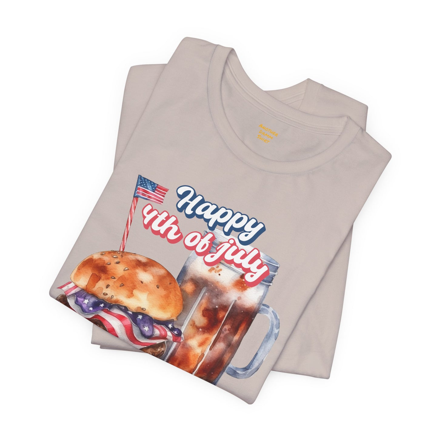 Happy 4th Of July Burger and Mug Graphic, Unisex Jersey Short Sleeve Tee