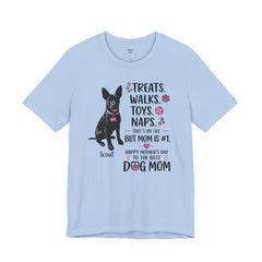Personalized Your Dog and its name Mother's Day T-Shirt — 'Treats. Walks. Toys. Naps.