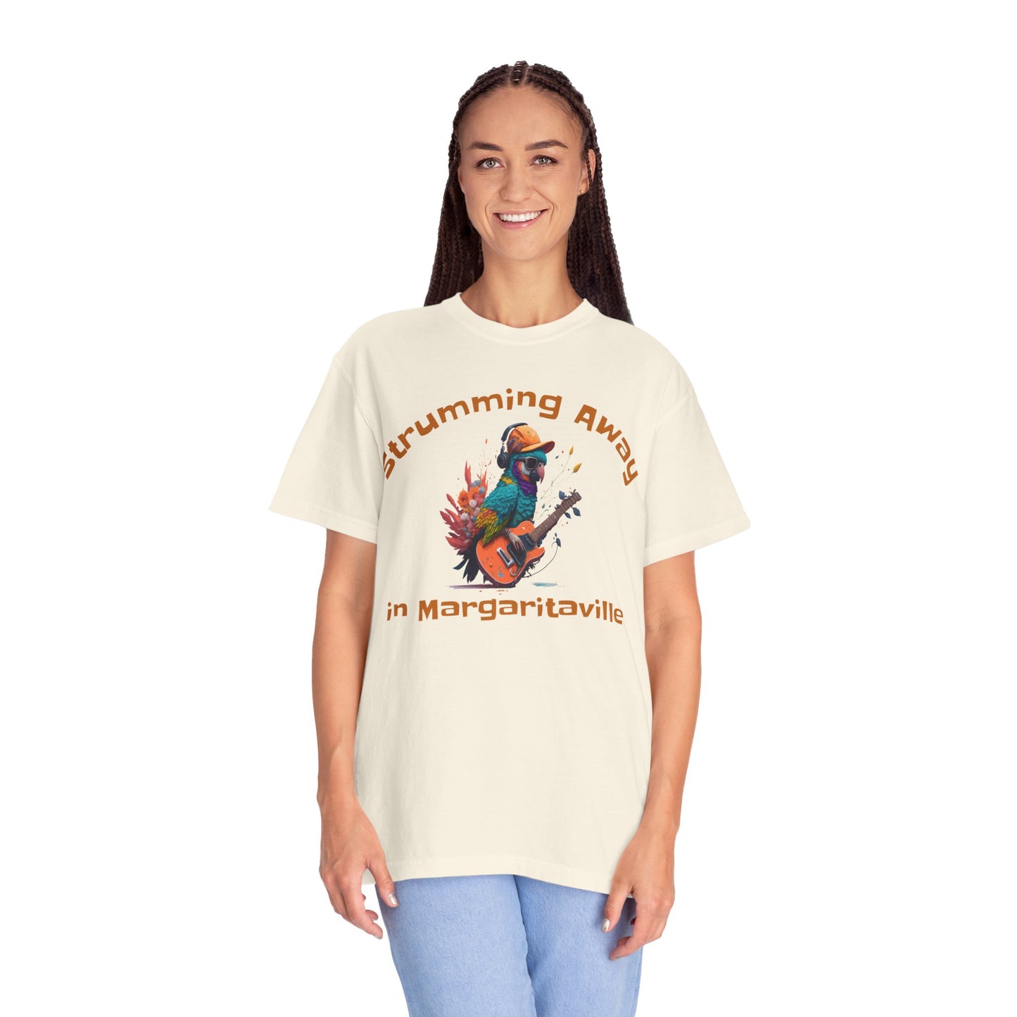 Parrot Strummin Away In Margaritaville - Unisex Garment-Dyed T-shirt